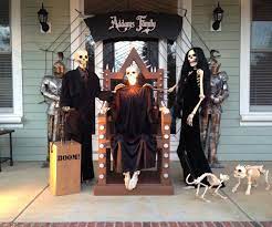 The Addams Family The Baxter Skeletons Help Promote Local Hig Halloween Decorations Outdoor Porch Halloween Skeleton Decorations Halloween Outdoor Decorations