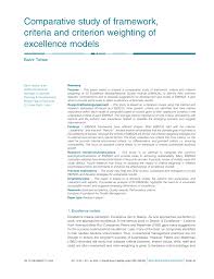 Pdf Comparative Study Of Framework Criteria And Criterion Weighting Of Excellence Models