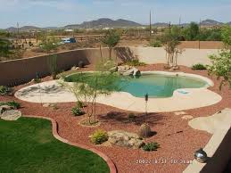 Desert Landscape With Pool Xeriscape Desert Landscaping Backyard Desert Backyard Pool Landscaping