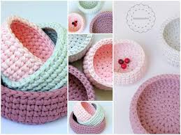 Crochet Baskets Made Of Tshirt Yarn Zpaggeti Yarn By Malkishuart A Perfect Handmade Gift Round Crochet Basket Pattern Crochet Basket Yarn Projects Crochet