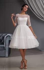 Midi Dot Lace Illusion Short Sleeve Dress Knee Length Wedding Dress Short Wedding Dress Lace Wedding Dress With Sleeves