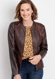 Washed Faux Leather Princess Seam Jacket Princess Seam Jacket Brown Faux Leather Jacket Princess Seam
