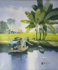 Green Field đồng Xanh Painting Green Art Painting Landscape Painting Tutorial Watercolor Landscape Paintings