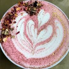 Sweet Beet Latte Werewolf Coffee Beet Syrup Vanilla Bean Edible Glitter And Rose Petals Tea Latte Recipe Coffee Latte Art Cafe Food