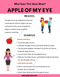 First, the phrase was an expression relating to the pupil of the eye. Apple Of My Eye What In The World Does This Trendy Idiom Mean Esl Forums Idioms Idioms And Phrases Idiomatic Expressions