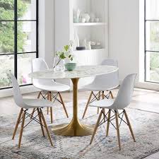 Lippa 54 Oval Dining Table In Gold White Lifestyle Oval Table Dining Dining Table Gold Dining Table Marble