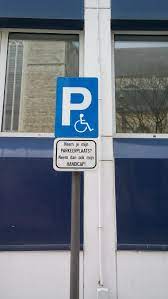 Handicapped or disabled parking sign. File Handicap Parking With Funny Undersign Belgian Traffic Sign Jpg Wikimedia Commons