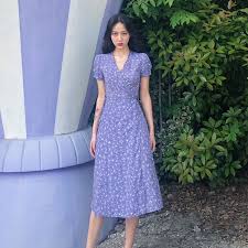 M (panjang 74cm dan lebar 54cm). Gaun Wanita Model Lavender Lengan Pendek Dengan Kerah V Neck Dan Warna Ungu Bergaya Romantis Shopee Indonesia