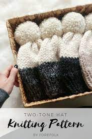 Two Tone Hat Knitting Pattern Chunky Knit Hat Pattern Easy Hat Pattern Easy Knit Hat Pom Pom Knit Hat Pattern Etsy Chunky Knitting Patterns Knitting Knitted Hats