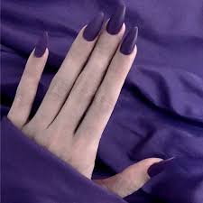 Duo side adhesive included, without liquid glue. Beam Full Cover Press On Nails Solid Color Fashion Dark Purple Etsy Fake Nails With Glue Purple Nails Black And Purple Nails