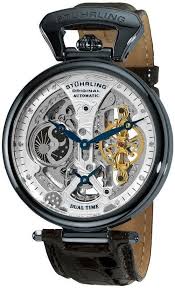 Stuhrling 127a2 33x52 Emperor Grand Dual Time Automatic Moon Display Mens Watch Watches For Men Skeleton Watches Watches Unique