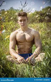 Young Muscular Shirtless Hunk Man Outdoor in Nature Stock Photo - Image of  macho, city: 103187500