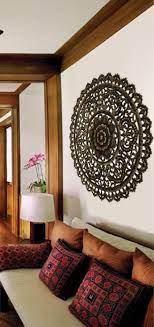 Elegant Medallion Wood Carved Wall Plaque Large Round Wood Carving Sacred Fig Leaf Wall Decor Panel Rustic Home Decor Available Size 36 And 48 Color Option Asian Home Decor Wood Home