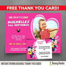 Create things easier with our invitation maker. Minnie Mouse 7x5 In Birthday Party Invitation With Free Editable Thank You Card