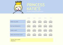 blue and yellow princess reward chart worksheet templates