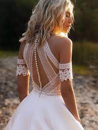 Onlybridals High Neck Wedding Dresses Beach Boho A Line Bridal Gowns Lace Sleeveless Custom High Neck Wedding Dress Wedding Dress Trends Beach Wedding Dress Boho