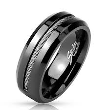 Cable Center Black Ip Stainless Steel Wedding Band Mens Ring Rings For Men Stainless Steel Wedding Bands Stainless Steel Rings