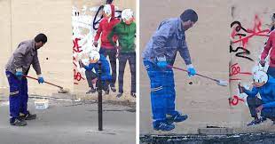 The graffiti program works with community members to keep portland beautiful by removing unauthorized graffiti. Graffiti Removal Guy Gets Turned Into Street Art In Paris Bored Panda
