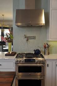 White Counter Tops Green Penny Tile Backsplash Contemporary Kitchen Urban Kitchen Backsplash Tile Design