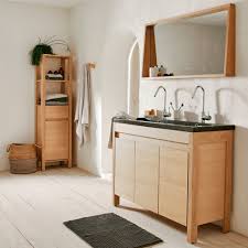 Meuble sous vasque de type scandinave associé à son miroir équipé d'un led design. Meuble Sous Vasque Double En Chene L120cm Native 120 Cm Meuble Sous Vasque Alinea