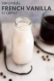 An Image Of A Glass Bottle Filled With Healthy Homemade French Vanilla Creamer Made With Homemade C French Vanilla Creamer Creamer Recipe Coffee Creamer Recipe