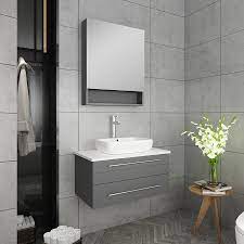 Fresca 30 Inch Lucera Single Sink Floating Vanity With Top Vessel Sink And Medicine Cabinet Gray Fvn6130gr Vsl Single Sink Bathroom Vanity Modern Bathroom Vanity Bathroom Sink Vanity