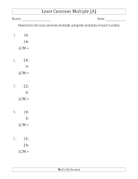 The Least Common Multiple From Multiples Of Numbers To 25 Lcm Not Numbers Or Product A Math Worksheet Fr Least Common Multiple Common Multiples Lcm And Gcf