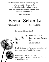 Traueranzeigen von Bernd Schmitz