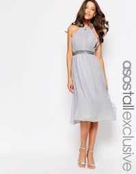 Little Mistress Tall Embellished Halter Skater Dress At Asos Com Prom Dresses Short Embellished Cocktail Dress Gray Cocktail Dress