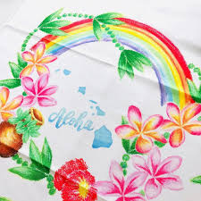 marieta s hawaiian chalkart on instagram 届いた 生地にプリントしたハワイアンチョークアート これは試作 でも1つ分は取れるからこれから切って縫製 ハワイアンチョークアートは木のボードに チョークアート オイルパステル