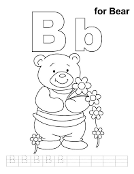 B For Bear Coloring Page With Handwriting Practice Dinosaur Coloring Pages Bear Coloring Pages Alphabet Coloring Pages