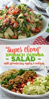 Super Clean Strawberry Apple Spinach Salad Is Perfect For Your Next Party Picnic Or Potluck It S Also Gre Quinoa Spinach Salad Quinoa Salad Healthy Recipes