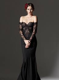 Black Lace Long Wedding Dress With Illusion Long Sleeves Black Lace Wedding Dress Black Bridesmaid Dresses Long Black Bridesmaid Dresses