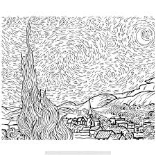 The starry night coloring pages are a fun way for kids of all ages to develop creativity focus motor skills and color recognition. Bekijk Sterrennacht 1889 Kleurplaat Starry Night Van Gogh Van Gogh Coloring Coloring Pages
