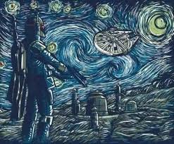 Boba Fett Starry Night Star Wars Star Wars Wall Art Starry Night Painting Stars At Night