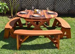 Our Round Picnic Tables Are Available With Attached Or Unattached Separate Stand Alone Benches D Round Picnic Table Wooden Picnic Tables Picnic Table Plans