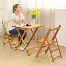 Unicoo Bamboo Square Folding Table With Two Folding Chairs Outdoor And Indoor Folding Bistro Set 3 Piece Patio Ta Bistro Set Indoor Bistro Set Folding Chair