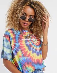 Different color dye applied close to each other will seep. New Girl Order Oversized Festival T Shirt In Rainbow Tie Dye With I Ll Bring You Flowers Text Multi Modesens