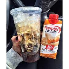 2 Shots Of Espresso Over Ice In A Venti Cup Premier Protein Shake Protein Shake Recipes Shake Recipes Premier Protein Shakes