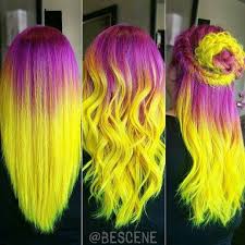 Purple Neon Yellow Ombre Dyed Hair Color Idea Bescene Hair Styles Bright Hair Dyed Hair