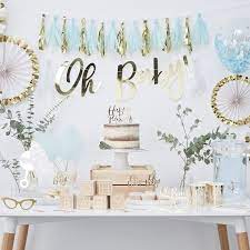 How About A Blue And Gold Baby Shower Theme These Lovely Baby Shower Supplies A 2019 How About Pink Gold Baby Shower Office Baby Showers Baby Shower Themes
