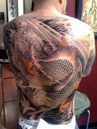 Japanese Orange Leaf Dragon Mens Back Tattoo Japanesekoidragontattoo Tattoo Designs Men Back Tattoo Koi Dragon Tattoo
