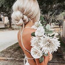 All Tied Up Emilyrosehannon Wearing The Itsnbd Prosecco Jumpsuit Shop The Link In Our Bio Short Wedding Hair Elegant Wedding Hair Bride Hairstyles