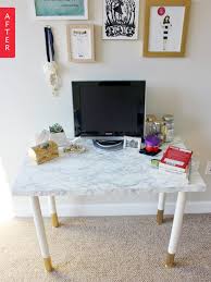 Before After Ikea Desk Gets A Quick Glam Makeover Diy Desk Ikea Desk Top Ikea Desk