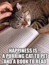 Happiness Is A Purring Cat To Pet And A Book To Read Cat Books Purring Cat Dog Quotes
