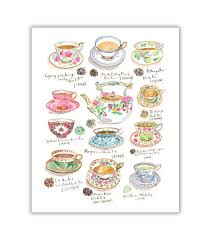 Watercolor Tea Poster Colorful Kitchen Decor Teas Of The