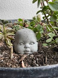 1 CONCRETE Baby Doll Head Garden Decoration bubba