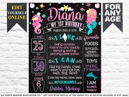 Happy Birthday Poster Board Ideas For Girls Mermaid First Birthday Chalkboard Sign 1st Party Chalk Board Etsy Birthday Poster Board First Birthday Posters Birthday Poster