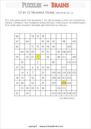 Most children learn their ordinal numbers in kindergarten. Printable Medium Level 12 By 12 Grid Hidato Number Snake Logic Puzzles For Kids Beginners And Profs
