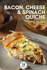 Easy Bacon Cheese And Spinach Quiche Recipe Quiche Recipes Easy Afternoon Tea Recipes Quiche Recipes